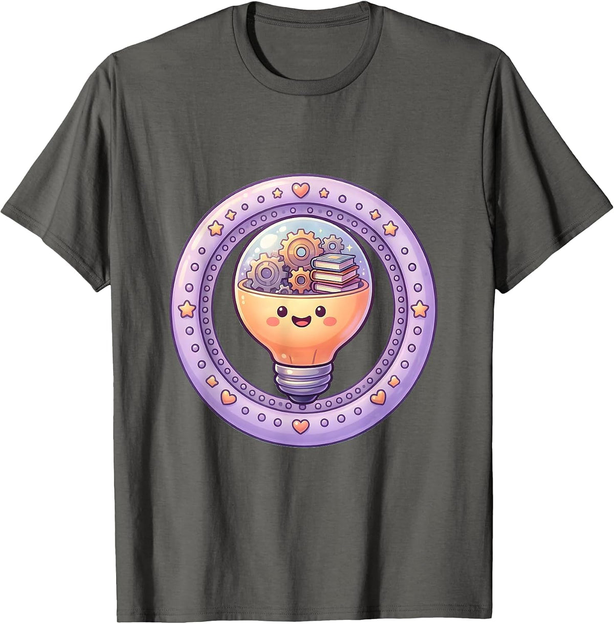 Men's Teacher Lightbulb Gears and Books Illustration T-Shirt - Asphalt Grey