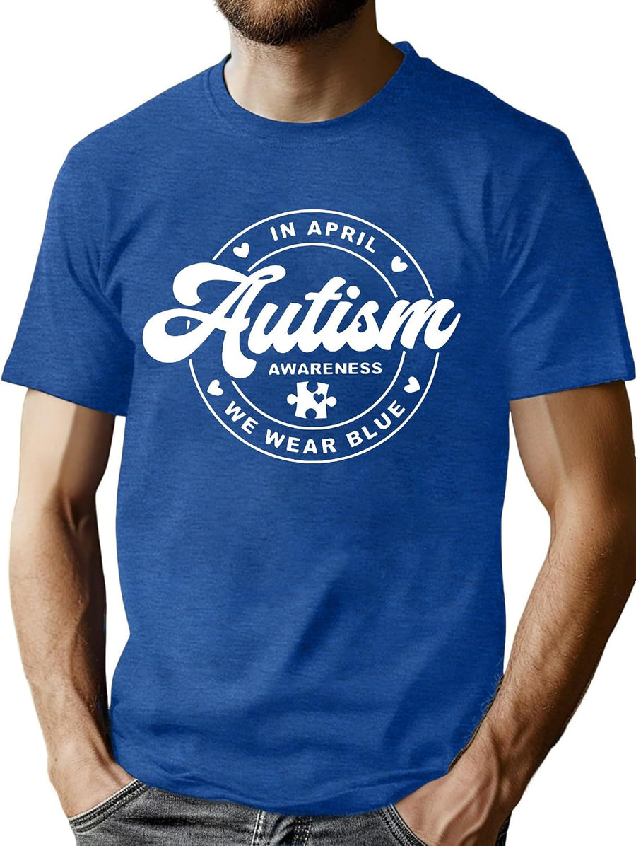 Autism Awareness Shirt Men Autism Shirt in April We Wear Blue Autism Acceptance Tees Autism Support Tops - Blue