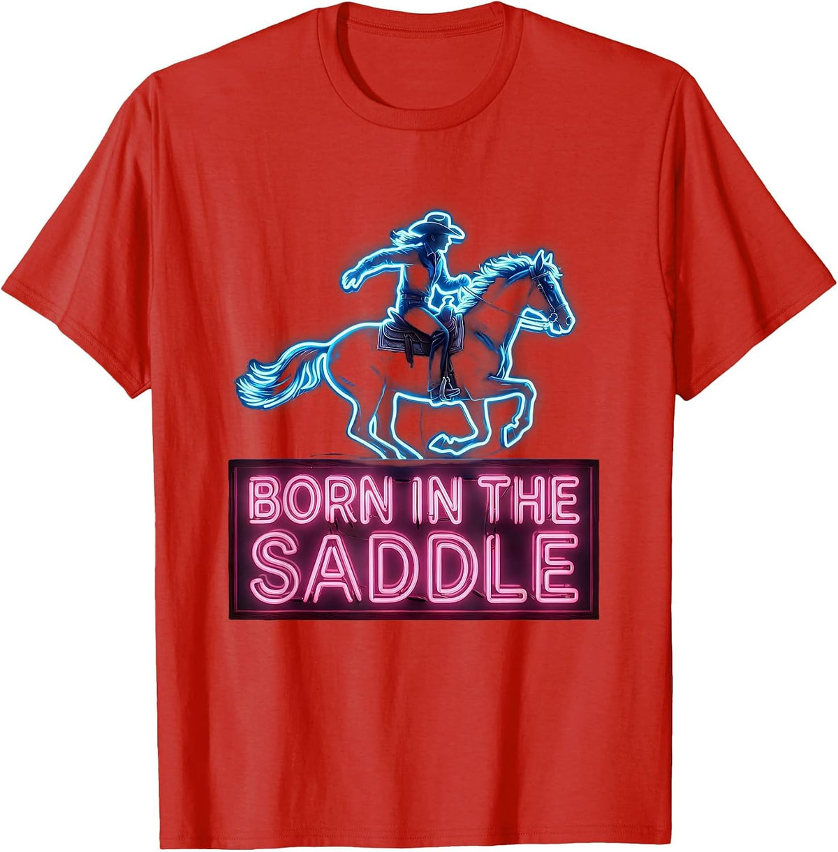 Men's Born in the Saddle Cowgirl Graphic Design T-Shirt - Red