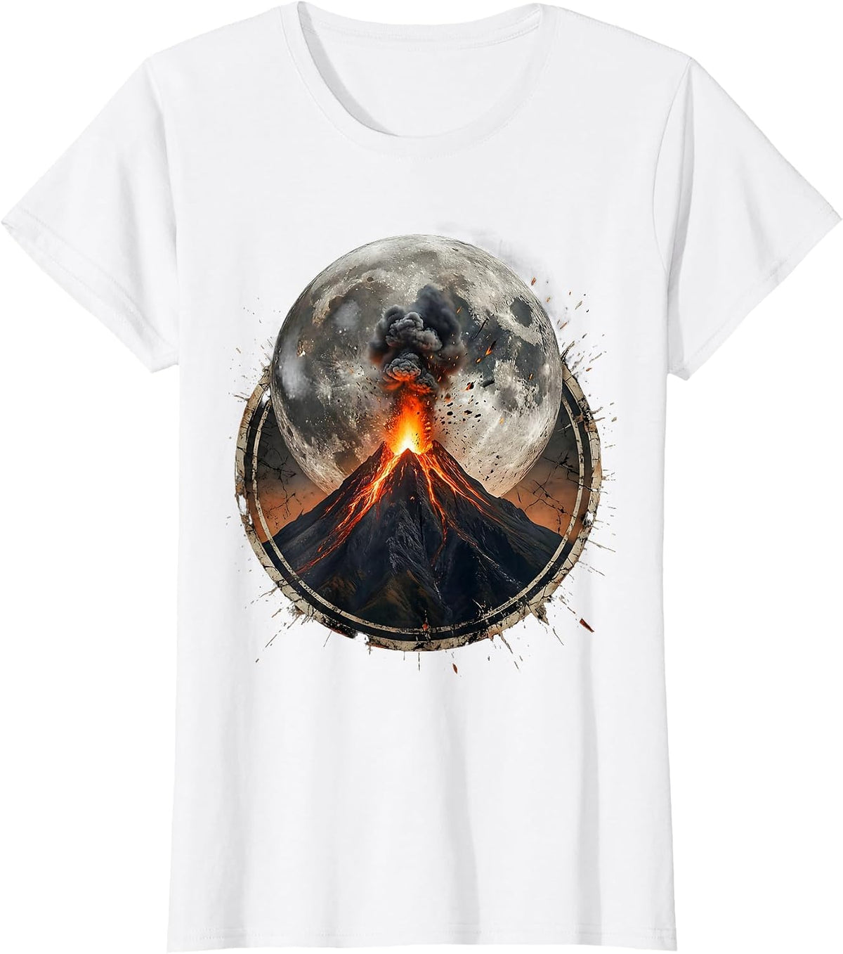 Women's Burning Mountain Peak Blood Moon Metal Graphic T-Shirt - White
