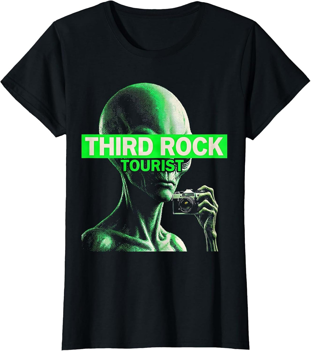 Women's Third Rock Tourist Alien Graphic Design T-Shirt - Black