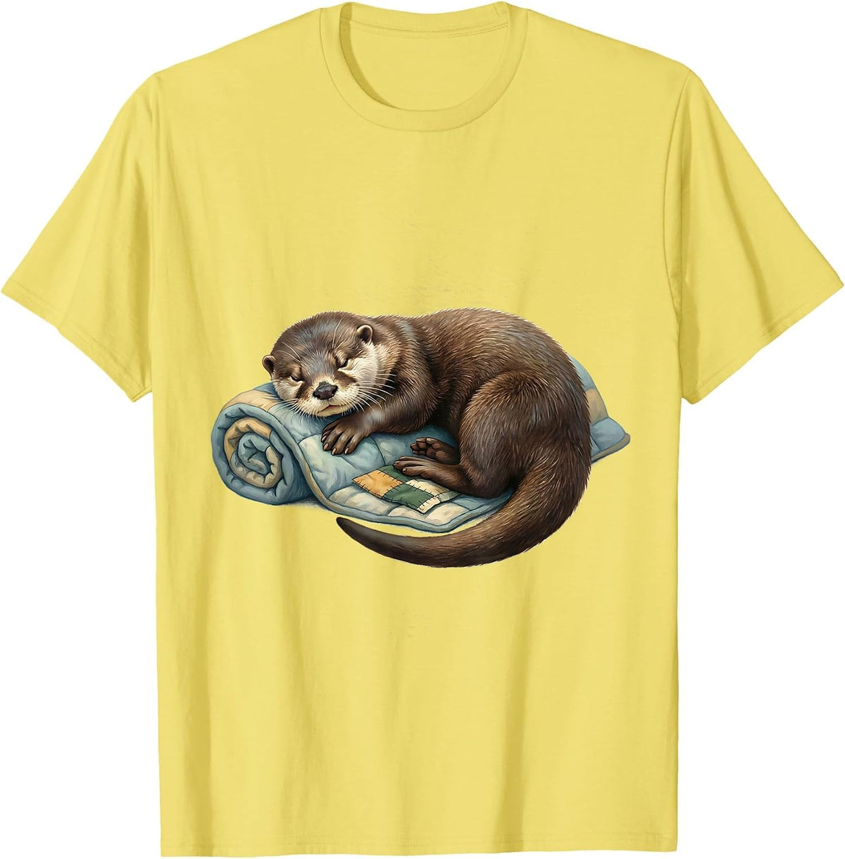 Men's Sleeping River Otter Storybook Animal Lover Gift T-Shirt - Lemon Yellow