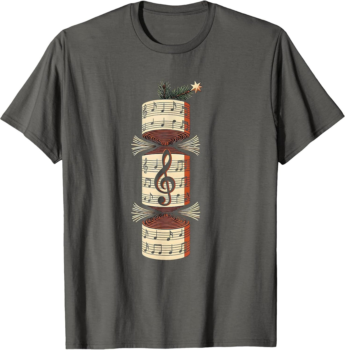 Christmas Cracker Treble Clef Music Teacher Festive T-Shirt - Asphalt Grey