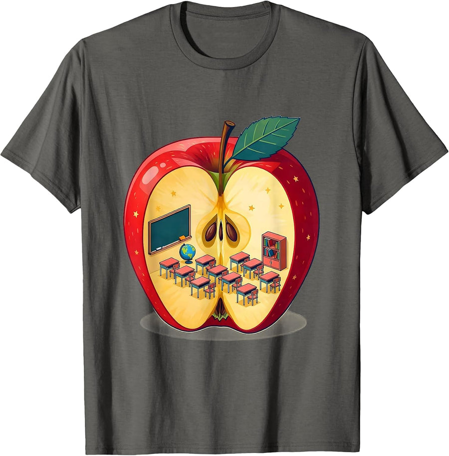 Third Grade Teacher Apple Classroom Illustration T-Shirt - Asphalt Grey