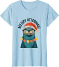 Women's Merry Ottermas! Flat Vector Funny Animal Lover Christmas T-Shirt - Baby Blue