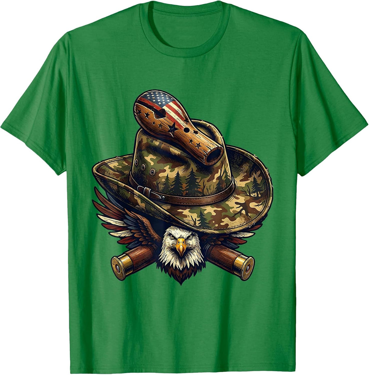 Men's Duck Call on Camo Hat Hunting Graphic T-Shirt - Kelly Green