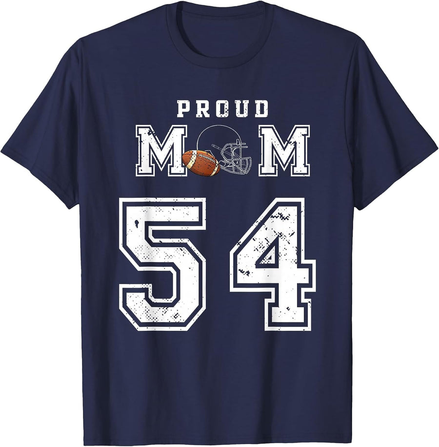 Custom Proud Football Mom Number 54 Personalized for Women T-Shirt - Navy Blue