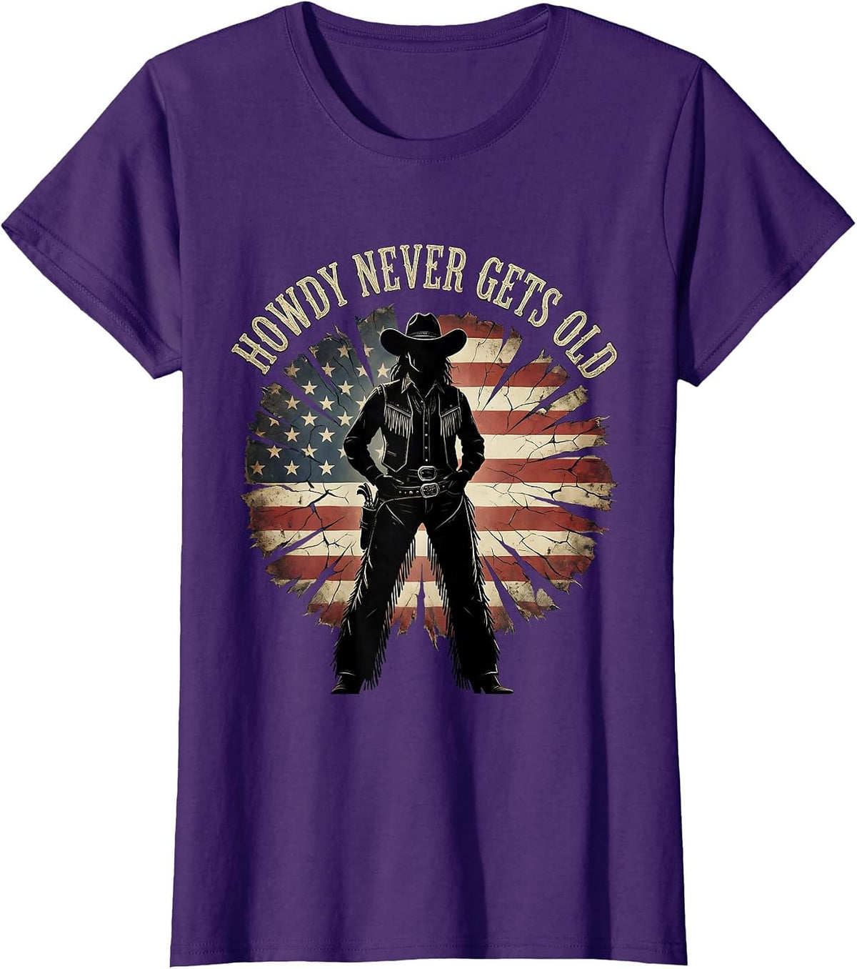 Women's Howdy Never Gets Old Western Graphic Design T-Shirt - Purple