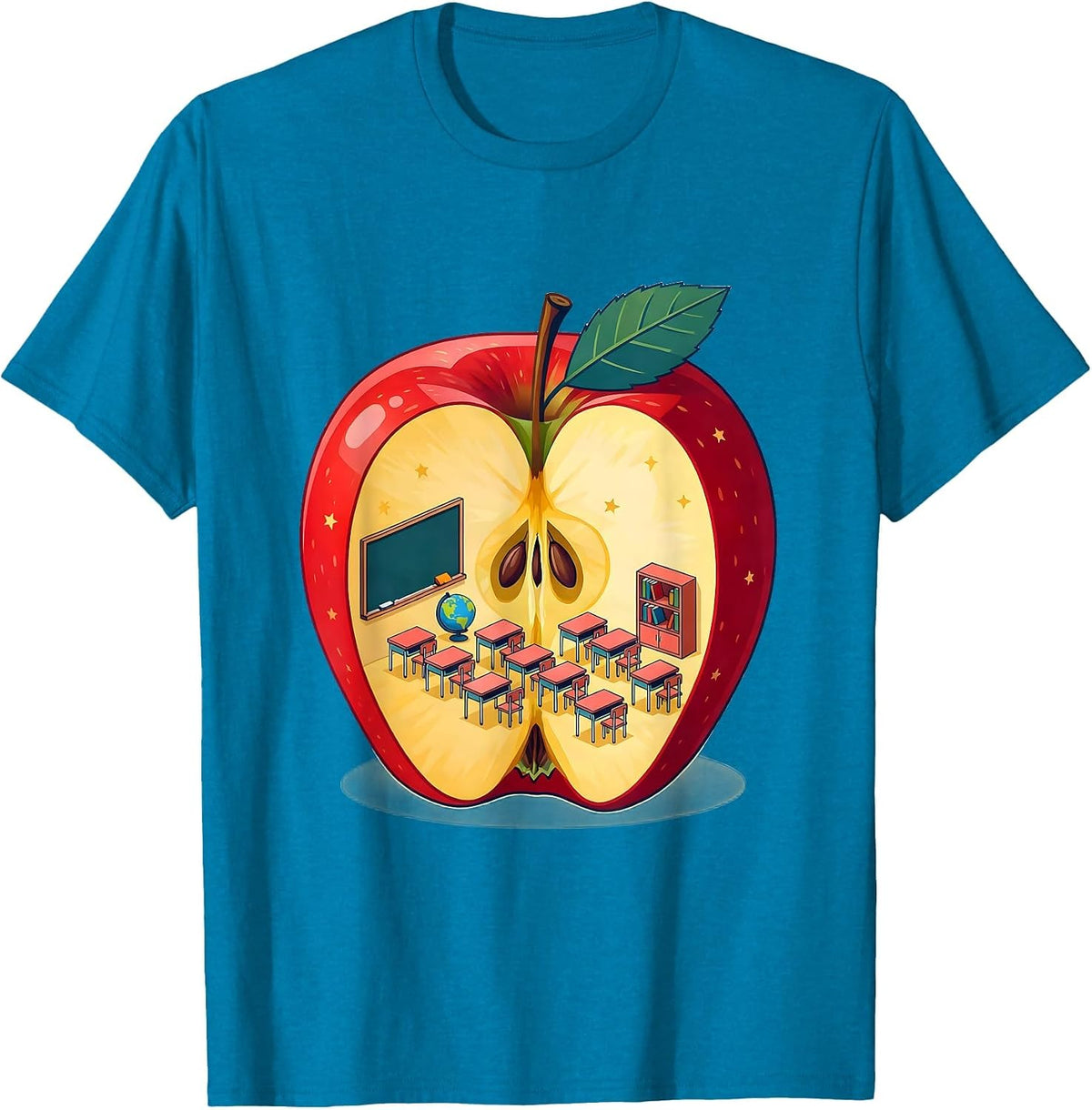 Third Grade Teacher Apple Classroom Illustration T-Shirt - Sapphire Blue