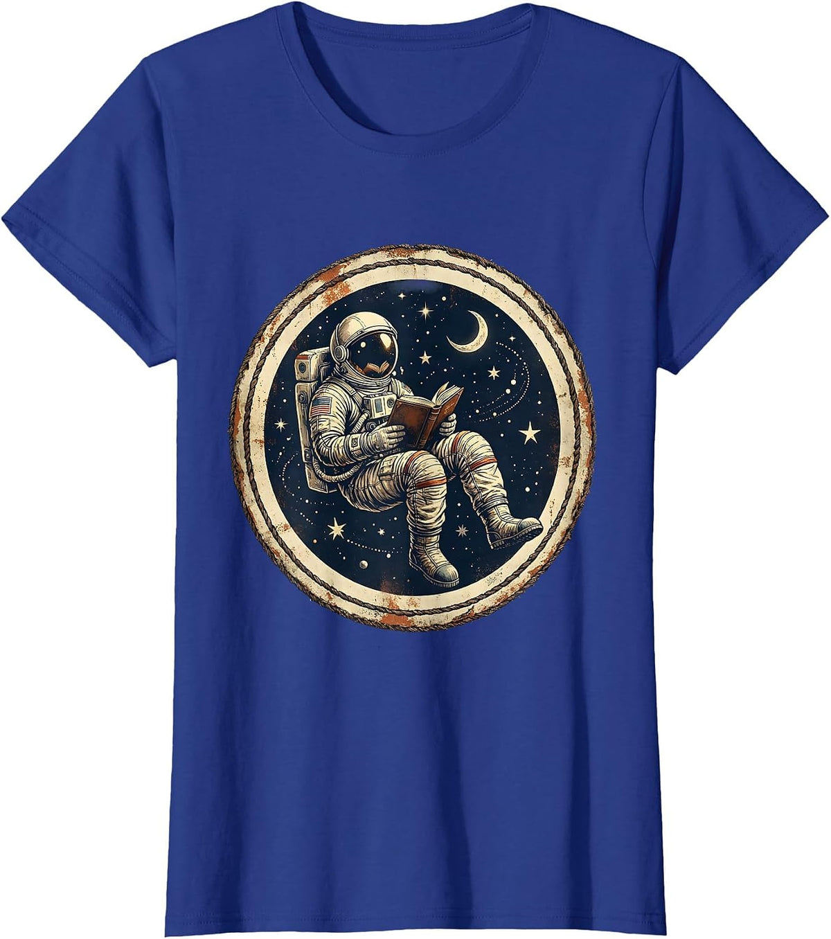 Women's Astronaut Reading in Space Illustration T-Shirt - Royal Blue