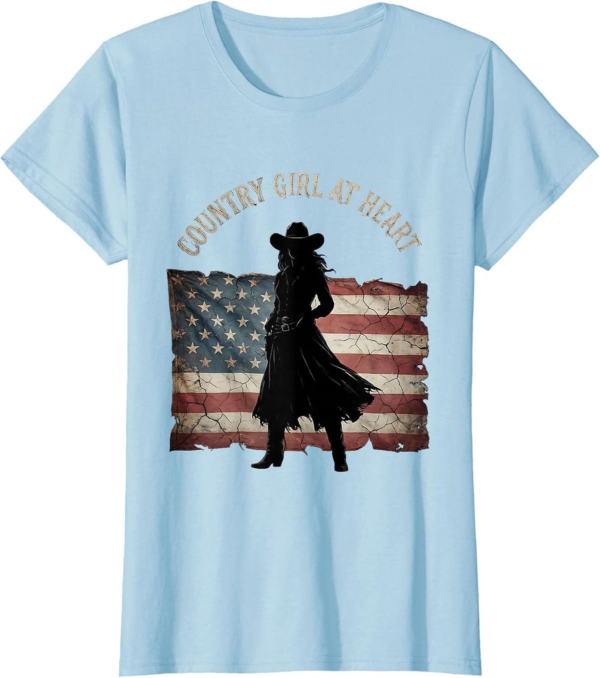 Women's Country Girl At Heart Cowgirl Design T-Shirt - Baby Blue