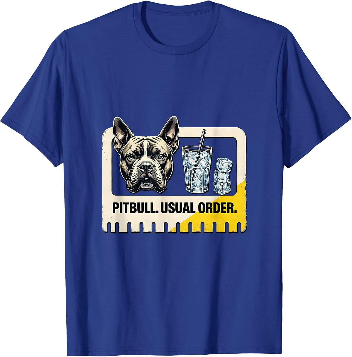 Men's Pitbull Usual Order Stencil Graphic Dog Lover Iced Coffee T-Shirt - Royal Blue