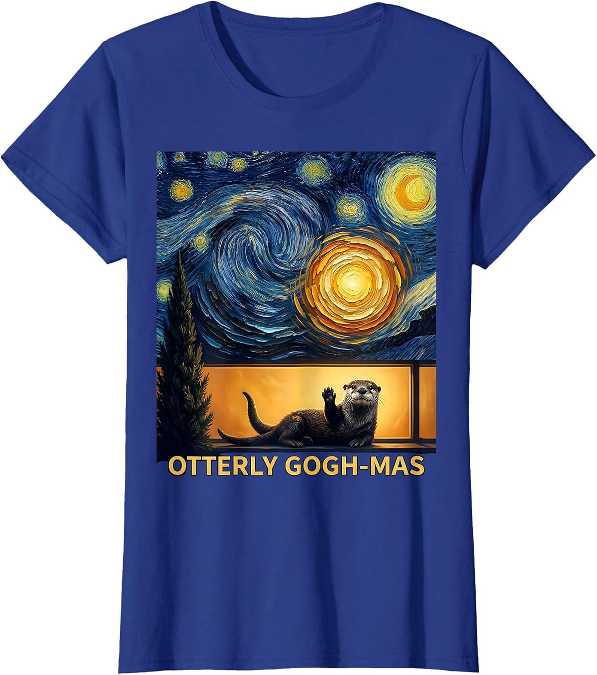 Women's Otterly Gogh-mas Whimsical Van Gogh Art Lover Pet Owner Gift T-Shirt - Royal Blue
