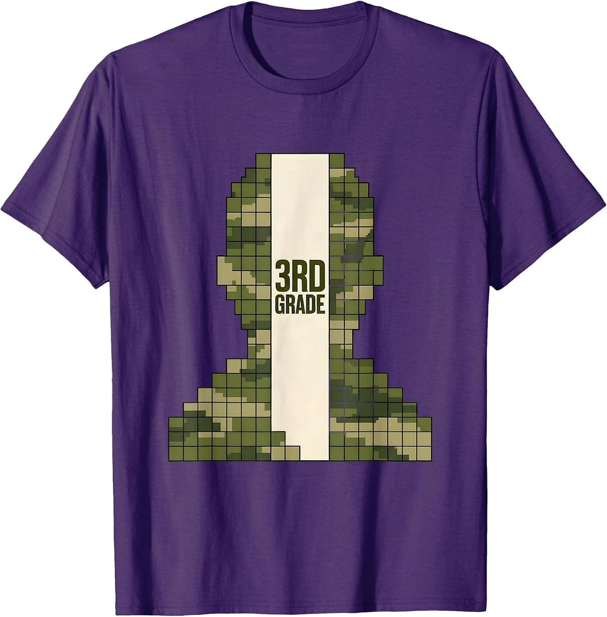 3rd Grade Pixel Art Camo Back To School Boys Teachers T-Shirt - Purple