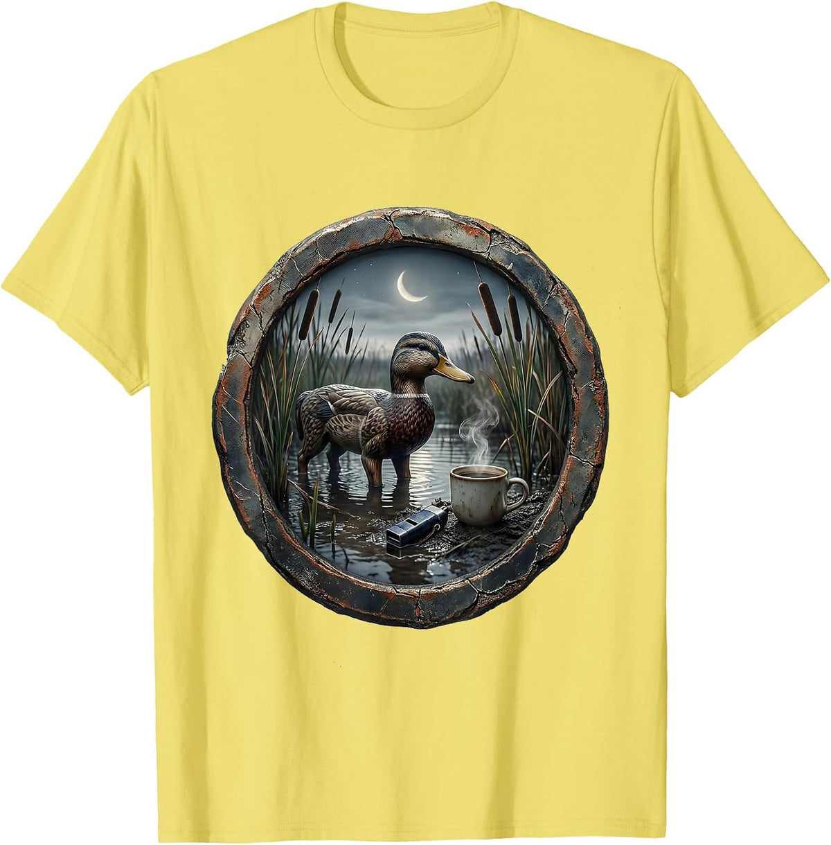 Men's Distressed Duck Hunting Badge Hunting Dad Gift T-Shirt - Lemon Yellow