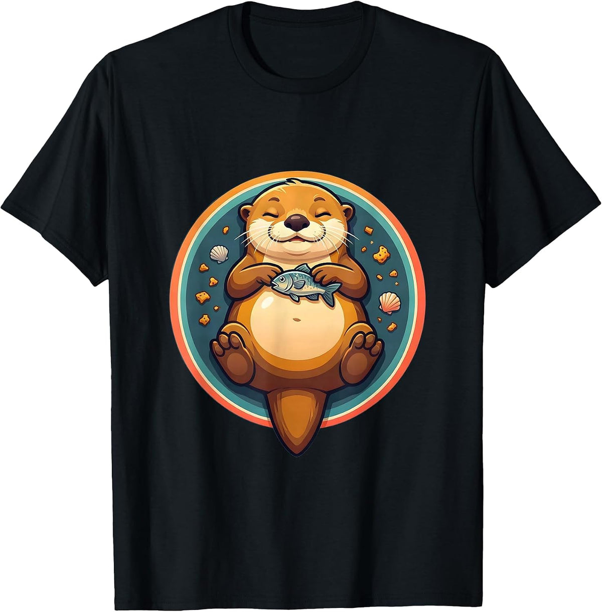 Men's Funny Otter Napping Belly-Up Snack Time Design T-Shirt - Black