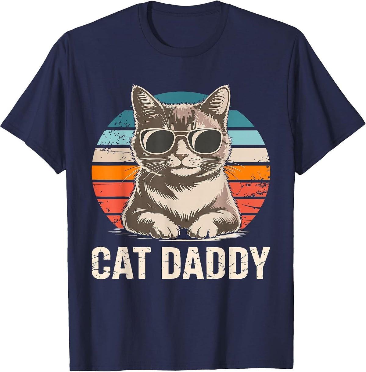Cat Daddy Shirt Men Cat Lover Dad Fathers Day T-Shirt - Navy Blue