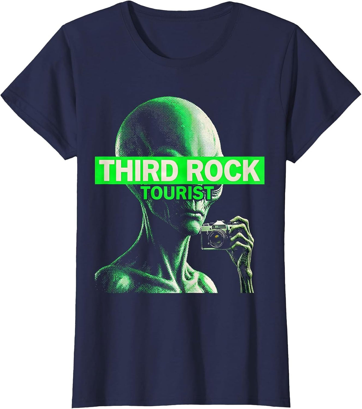 Women's Third Rock Tourist Alien Graphic Design T-Shirt - Navy Blue