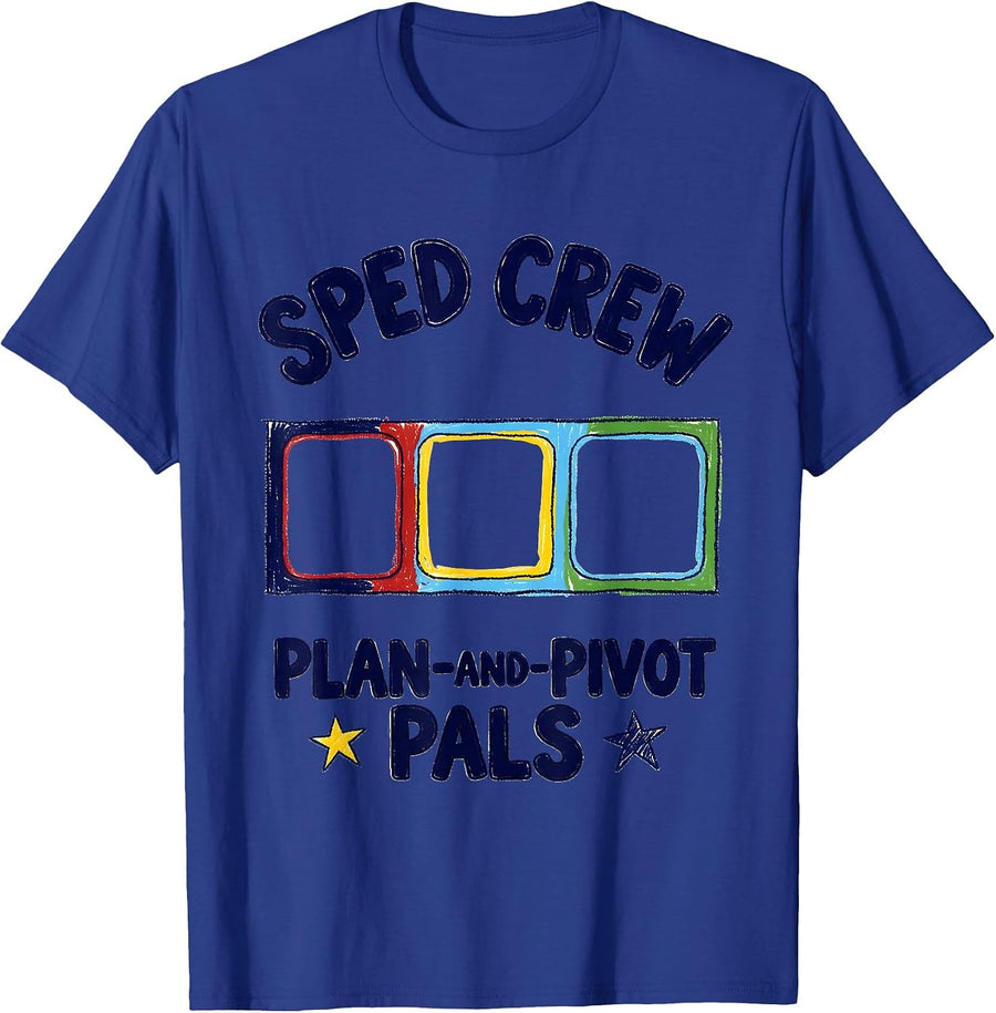SPED Crew Plan-and-Pivot Pals Naive Kidcore Teacher T-Shirt - Royal Blue