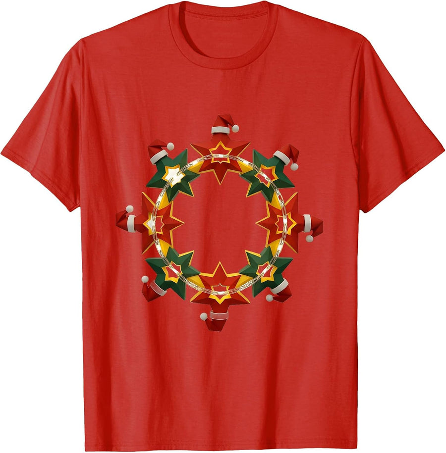 Men's Star Christmas Ornament Circle Family Matching Holiday T-Shirt - Red