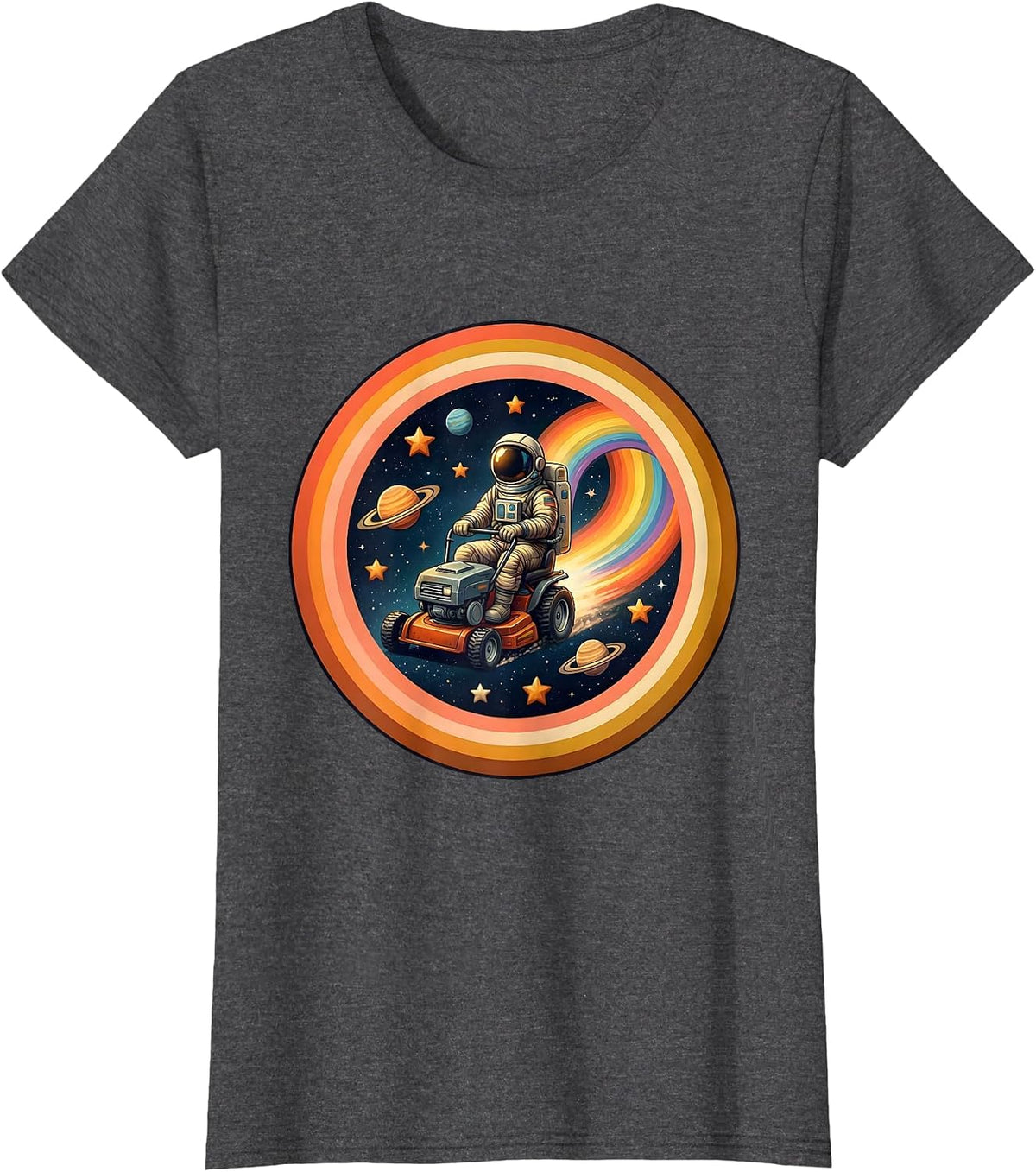 Women's Astronaut Riding a Lawnmower Through Space T-Shirt - Dark Heather Grey