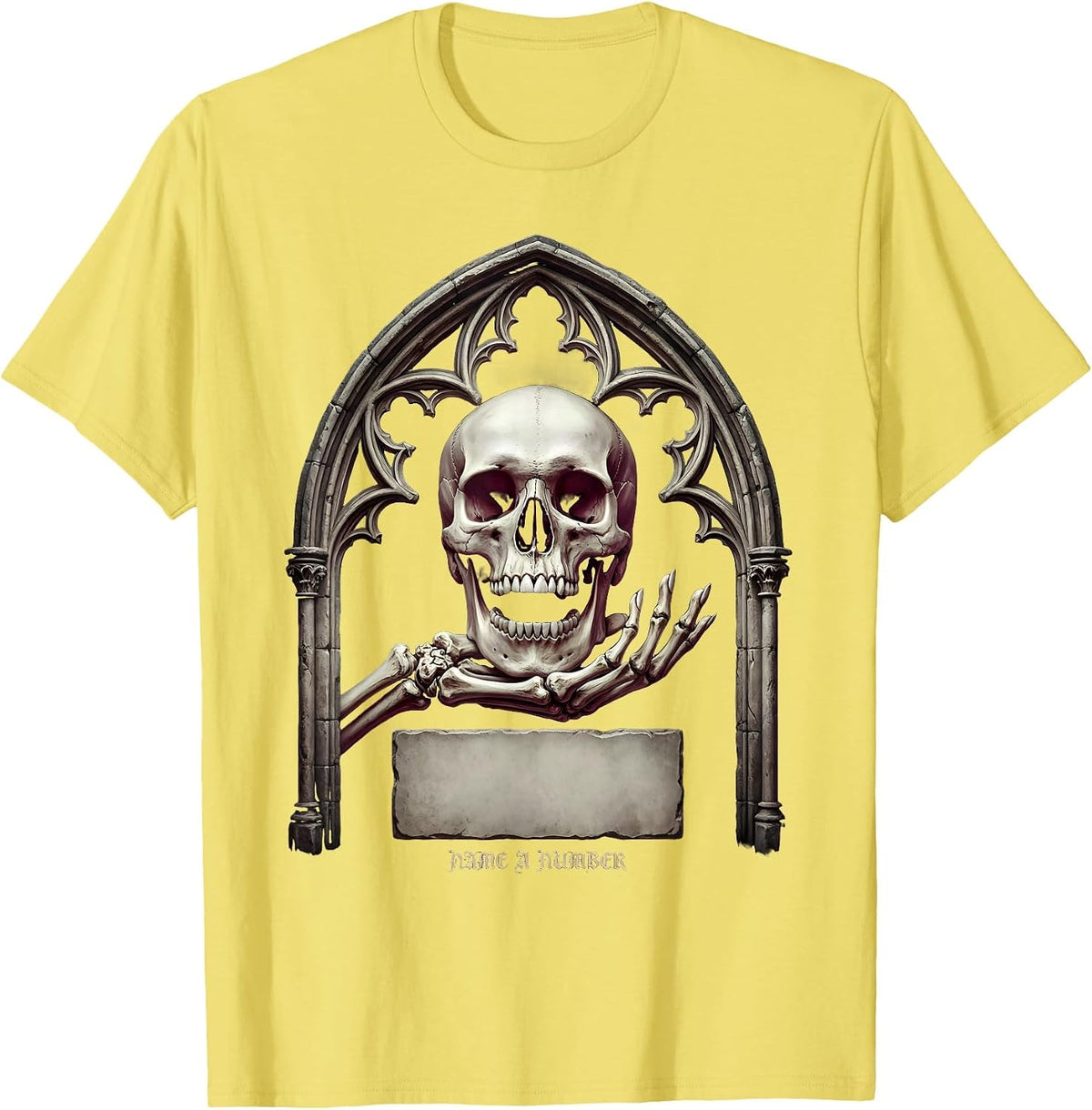 Men's Name A Number Gothic Sarcastic Skull Humor Funny Skeleton T-Shirt - Lemon Yellow