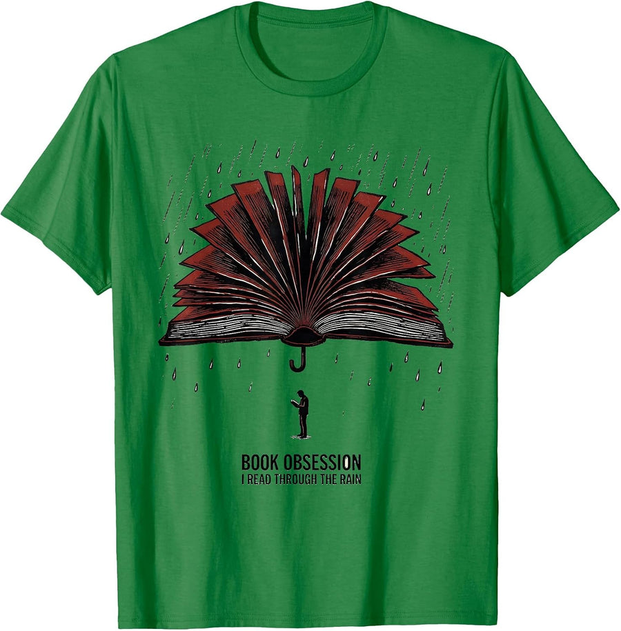 Men's Book Obsession: I Read Through The Rain Bookworm T-Shirt - Kelly Green