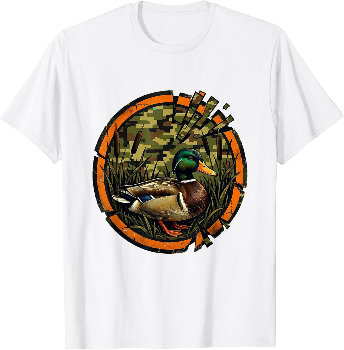 Men's Duck in Marsh Camo Hunting Blind Illustration T-Shirt - White