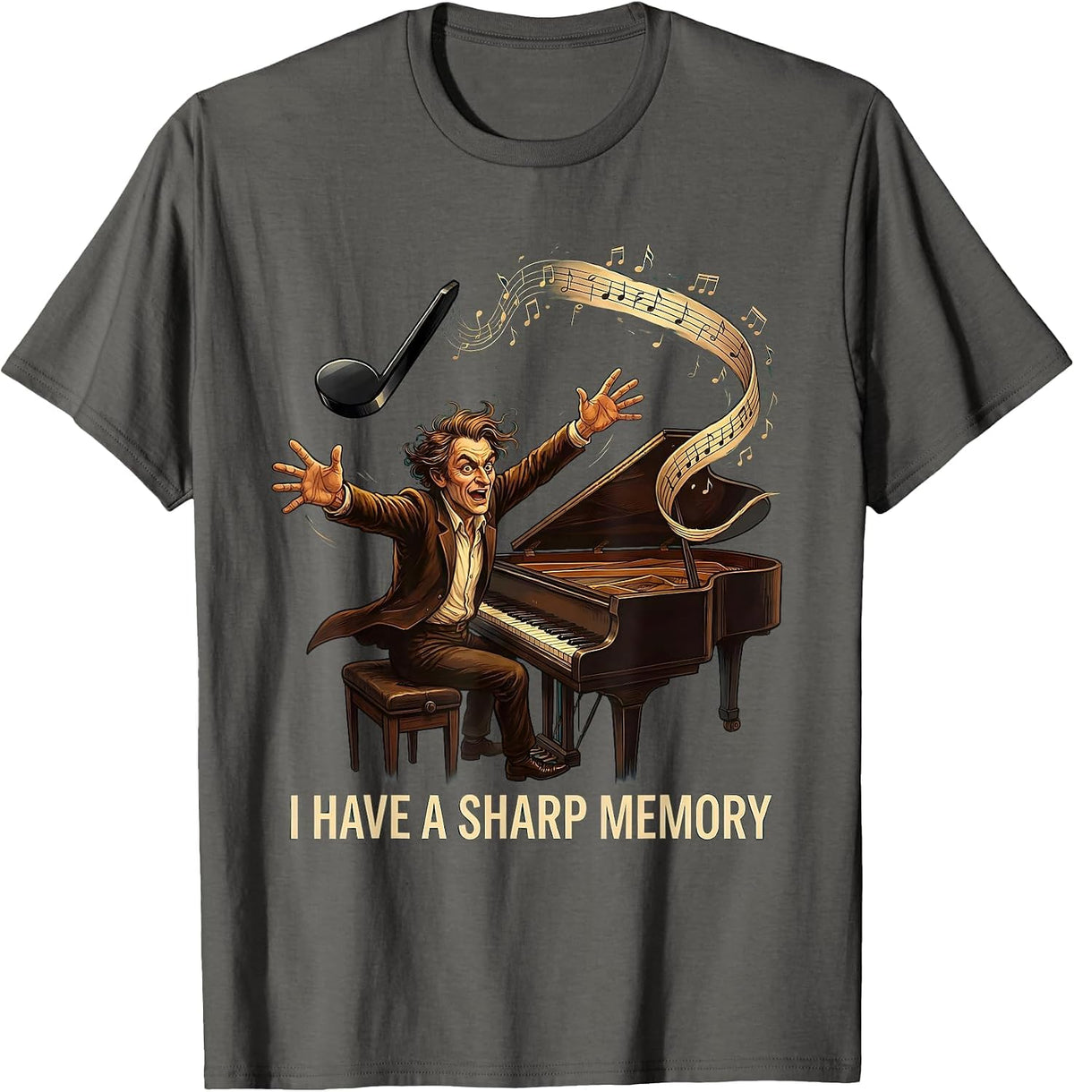 Men's I Have A Sharp Memory Funny Pianist Keyboard Player Humor T-Shirt - Asphalt Grey