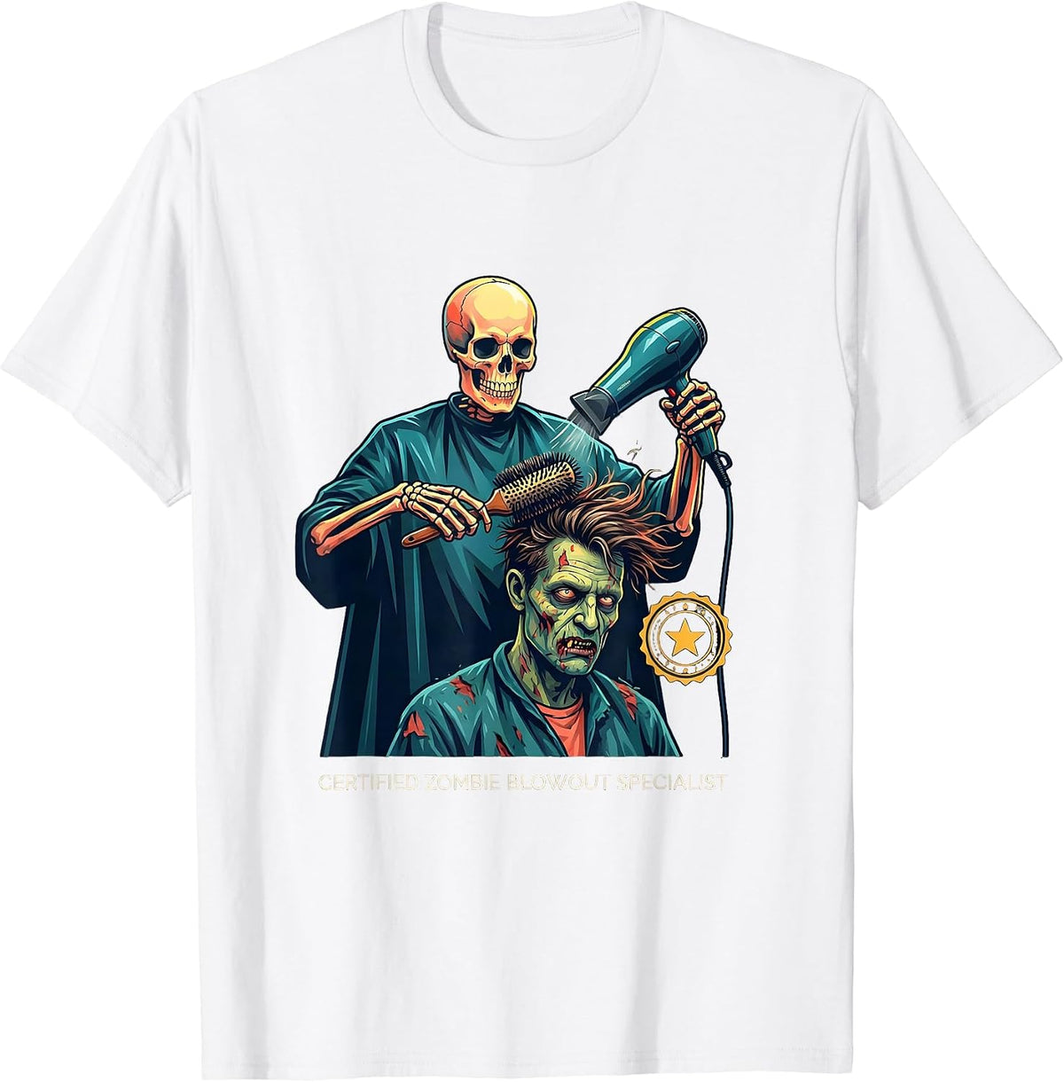Men's Certified Zombie Blowout Specialist Funny Skeleton T-Shirt - White