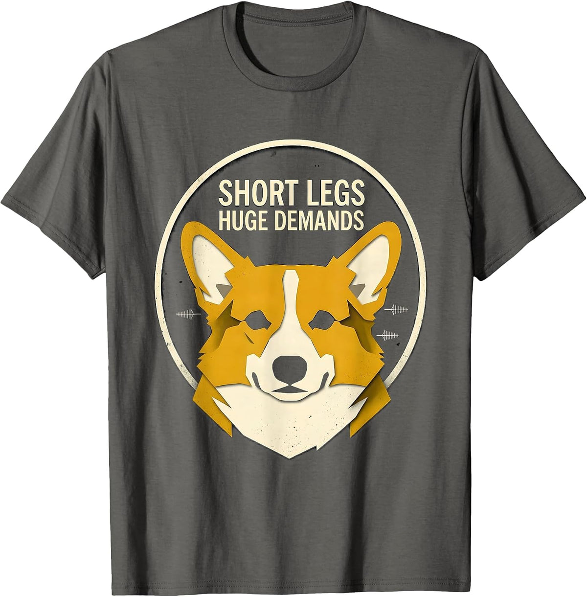 Men's Short Legs, Huge Demands Midcentury Modern Corgi Lover Humor T-Shirt - Asphalt Grey