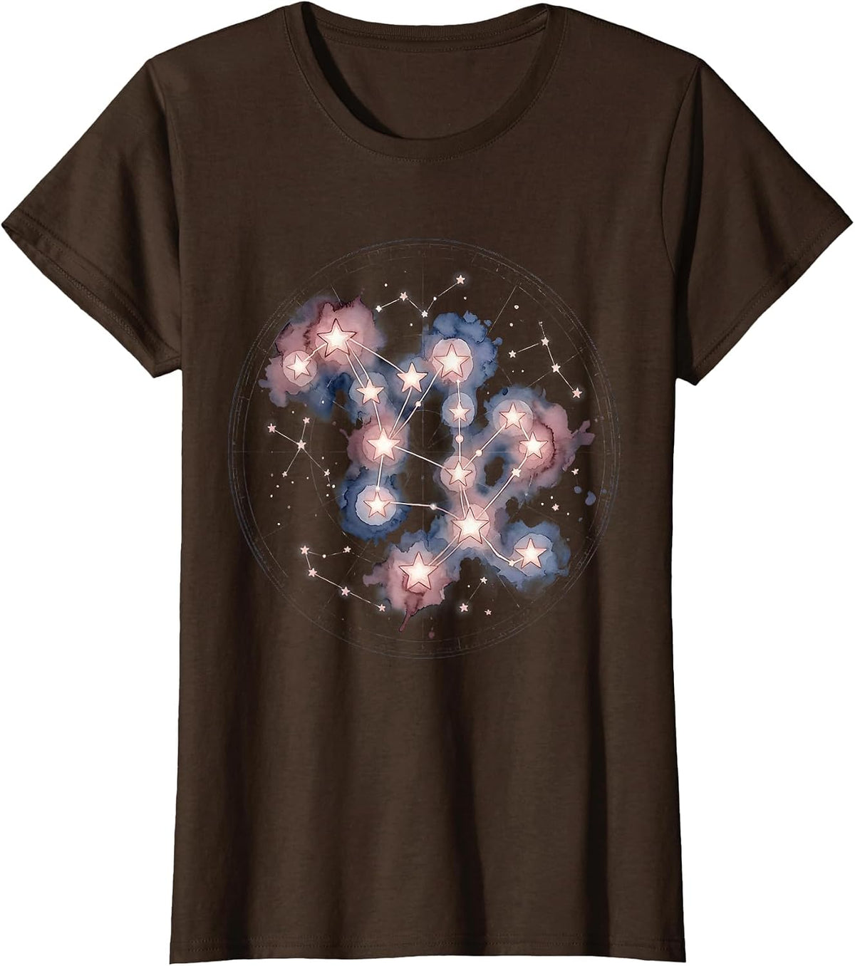 Women's Virgo Constellation Dotted Star Map Design T-Shirt - Brown