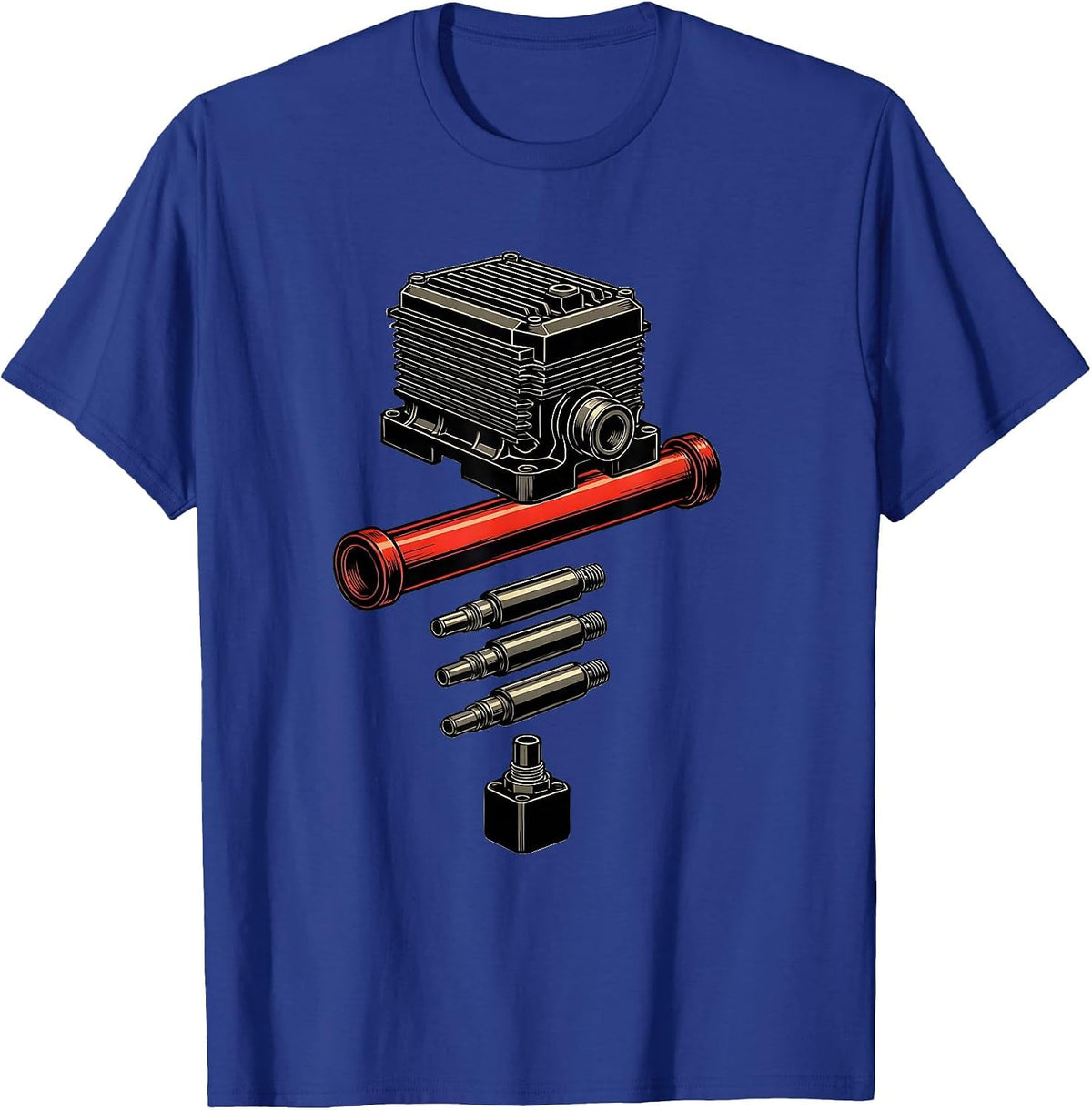 Diesel Injection Exploded View Trucker Mechanic Humor T-Shirt - Royal Blue