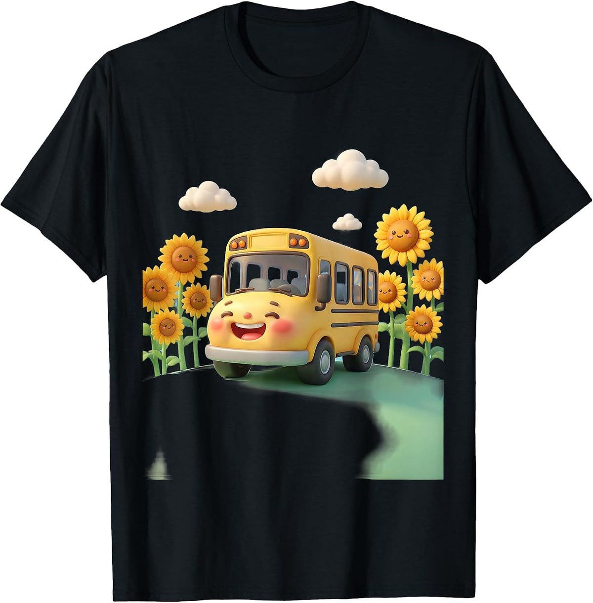 Men's Elementary Teacher School Bus Sunflower Field T-Shirt - Black