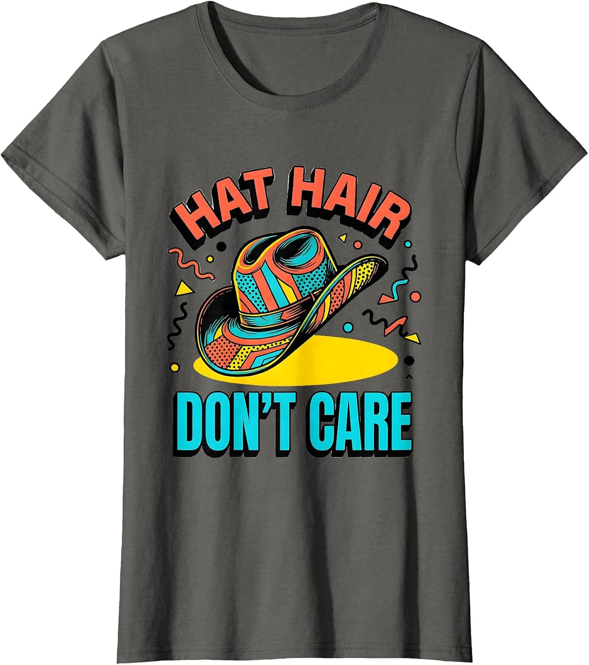 Women's Hat Hair Don't Care Country Music Design T-Shirt - Asphalt Grey