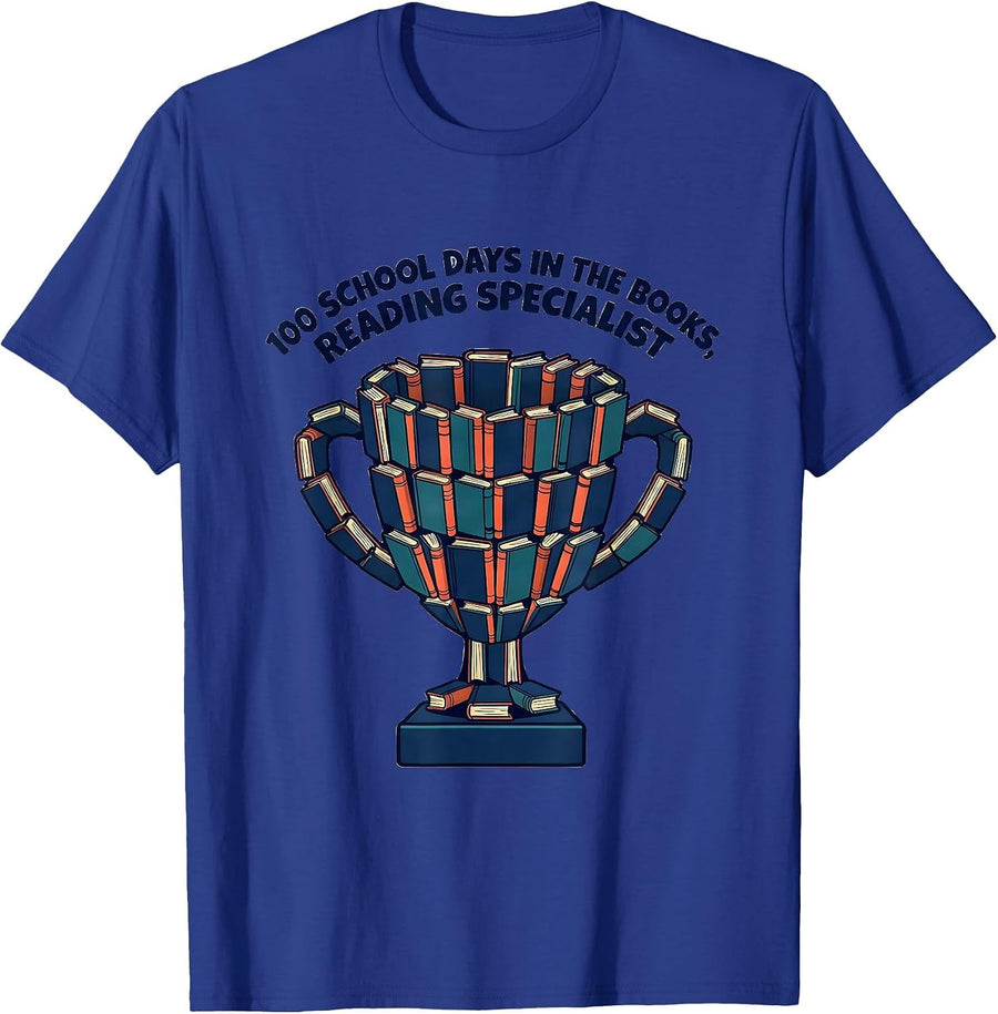 100 School Days In The Books Reading Specialist Teacher T-Shirt - Royal Blue