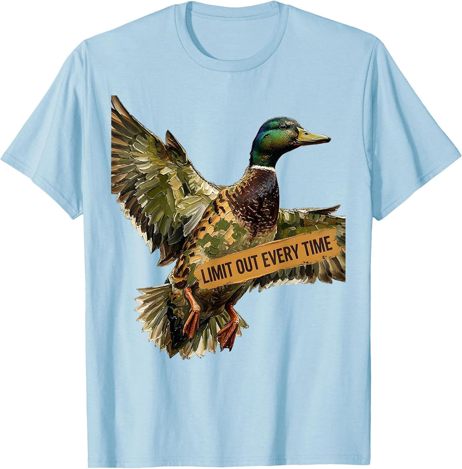 Men's Duck Camo Limit Out Every Time Hunting Design T-Shirt - Baby Blue