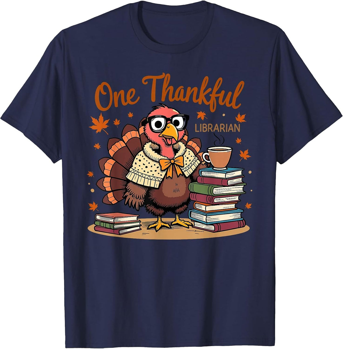 One Thankful Librarian Turkey Thanksgiving T-Shirt - Navy Blue