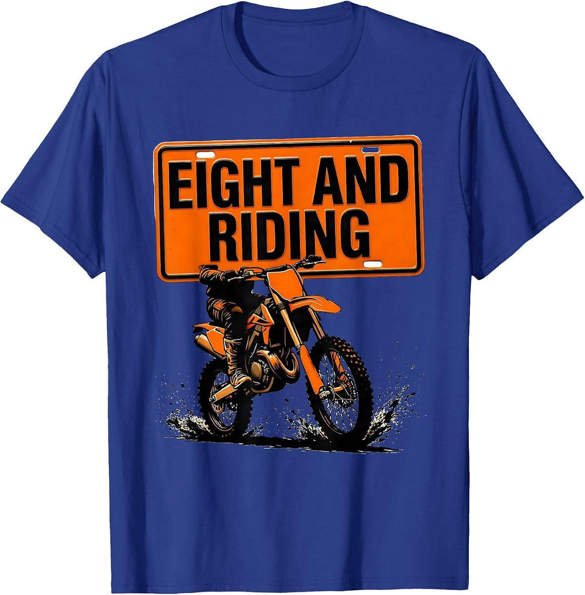 Eight And Riding Stencil Graphic Dirt Bike Birthday Gift T-Shirt - Royal Blue
