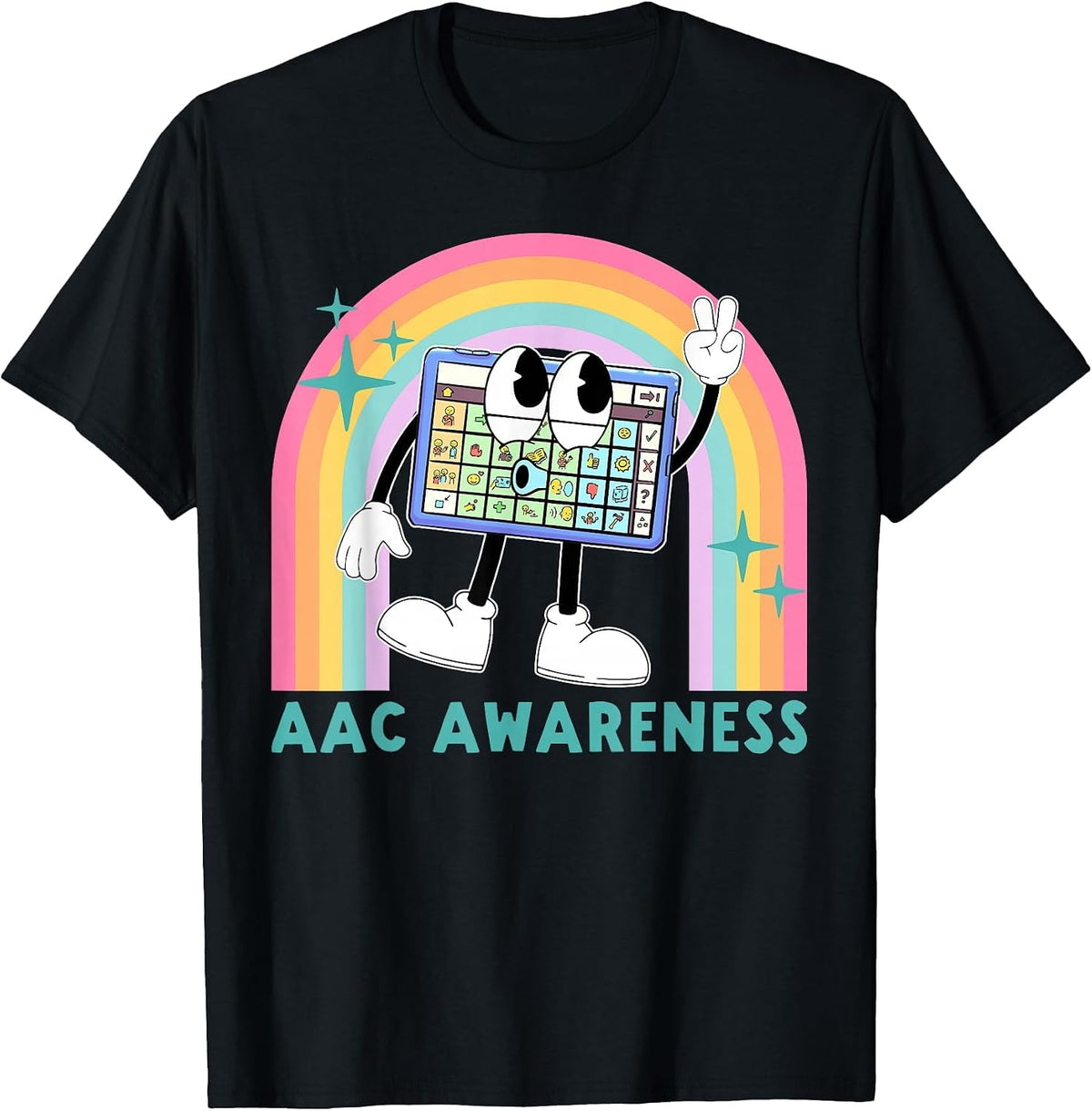 Rainbow AAC Awareness Month SPED Teacher SLP Communication T-Shirt - Black