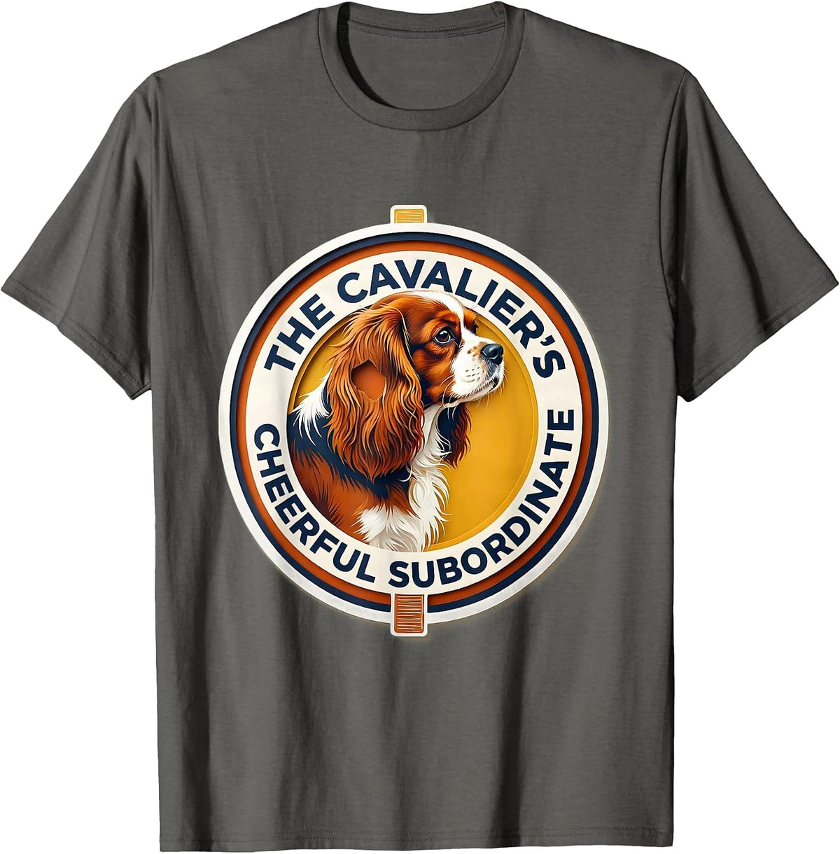 Men's The Cavalier's Cheerful Subordinate Paper-Cutout Dog Owner T-Shirt - Asphalt Grey