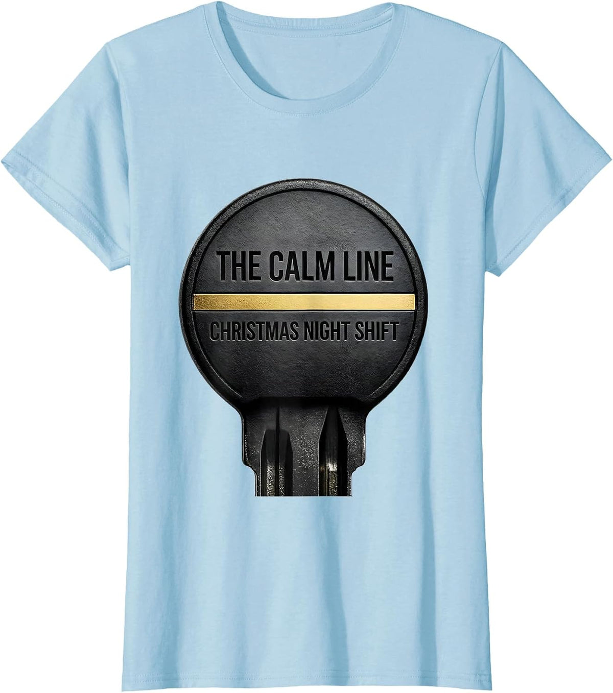 Women's The Calm Line Christmas Night Shift Funny 911 Dispatcher T-Shirt - Baby Blue
