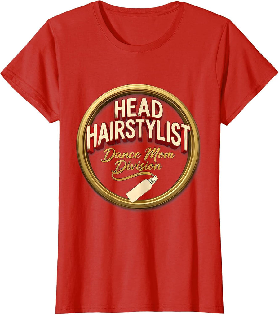 Women's Head Hairstylist Dance Mom Division Funny Leopard Print T-Shirt - Red