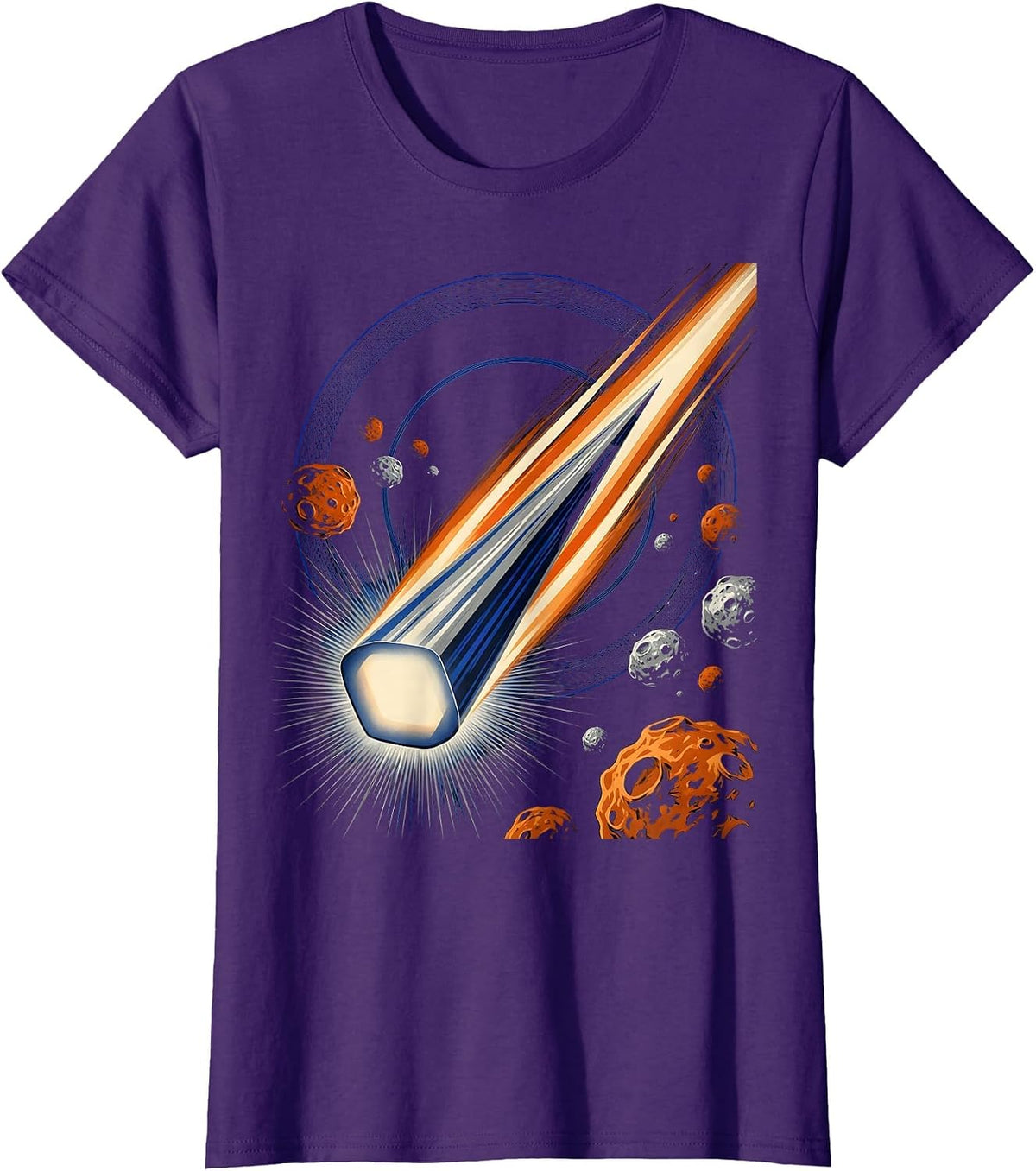 Women's Comet Blazing Through Dense Asteroid Field T-Shirt - Purple