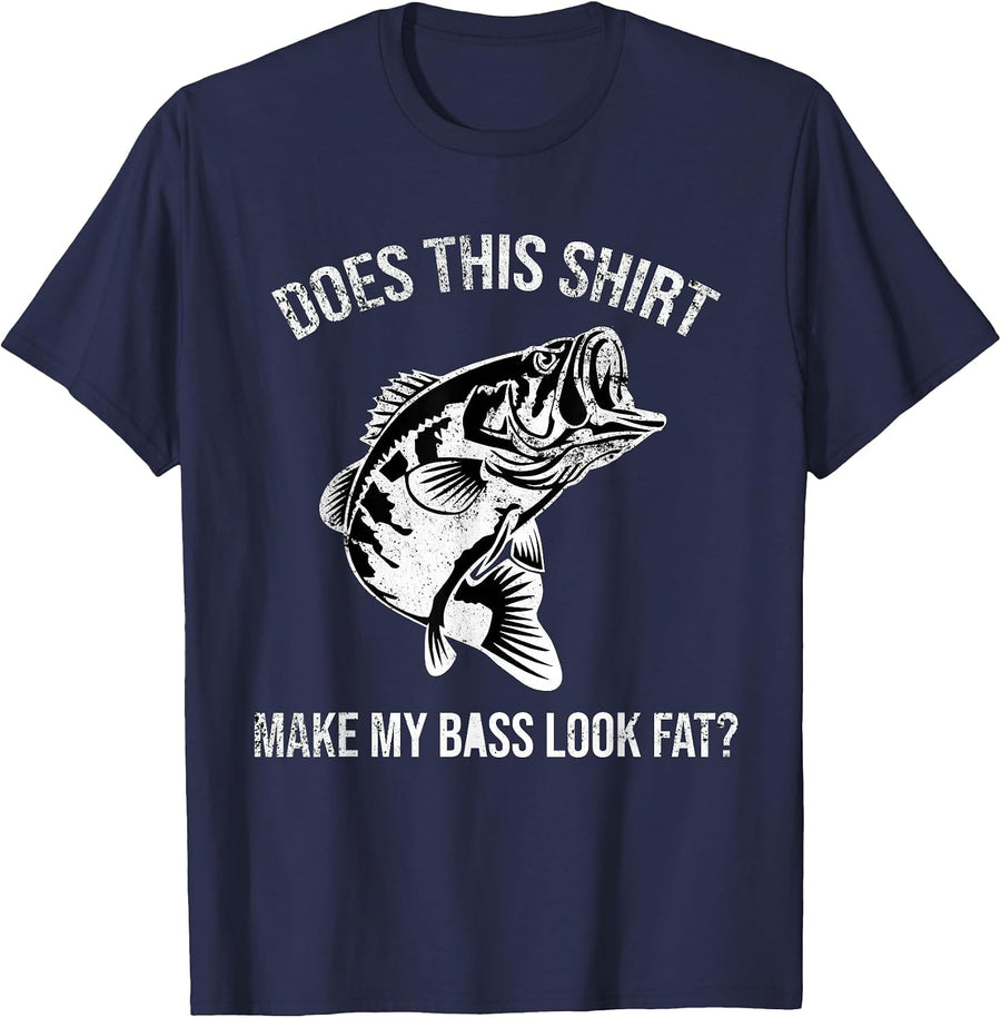 Does This Shirt Make My bass Look Fat? Distressed Fishing T-Shirt - Navy Blue