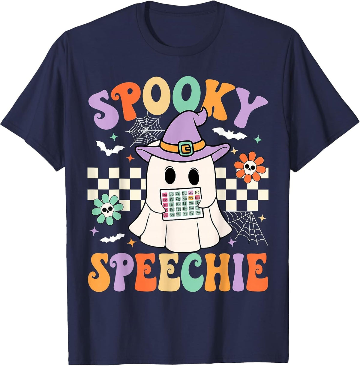 Spooky Speechie Speech Therapy Halloween Retro SLP Halloween T-Shirt - Navy Blue
