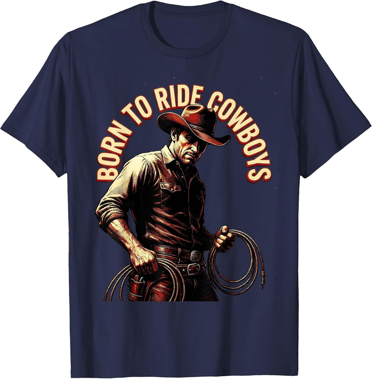 Men's Born to Ride Cowboys Western Humor Design T-Shirt - Navy Blue