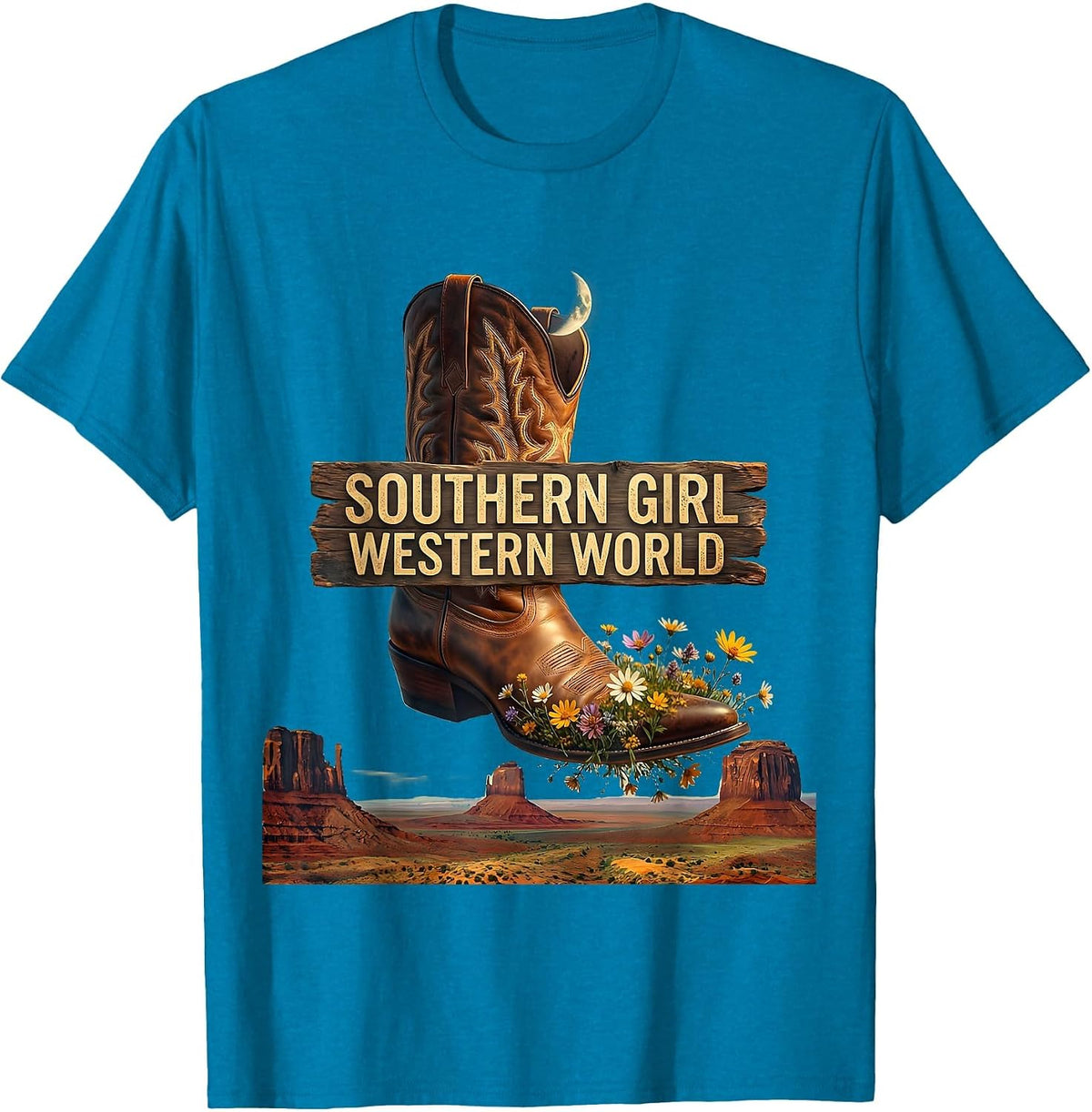 Southern Girl Western World Womens Country Design T-Shirt - Sapphire Blue