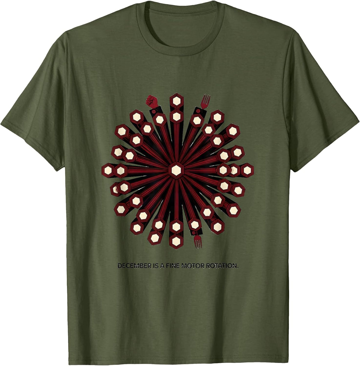 December Is A Fine Motor Rotation Geometric Occupational T-Shirt - Olive Green