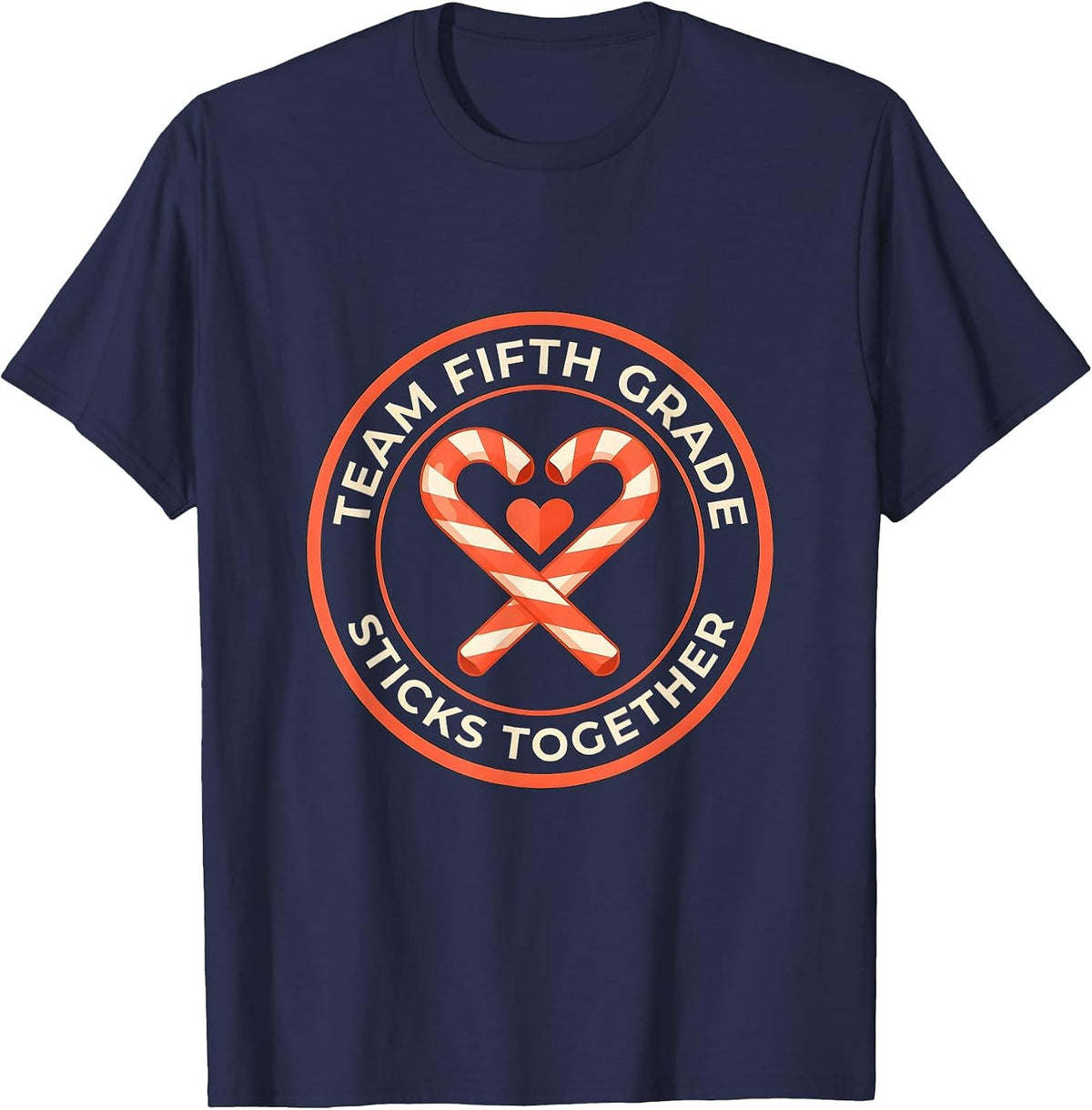 Men's Team Fifth Grade Sticks Together Christmas Candy Cane T-Shirt - Navy Blue